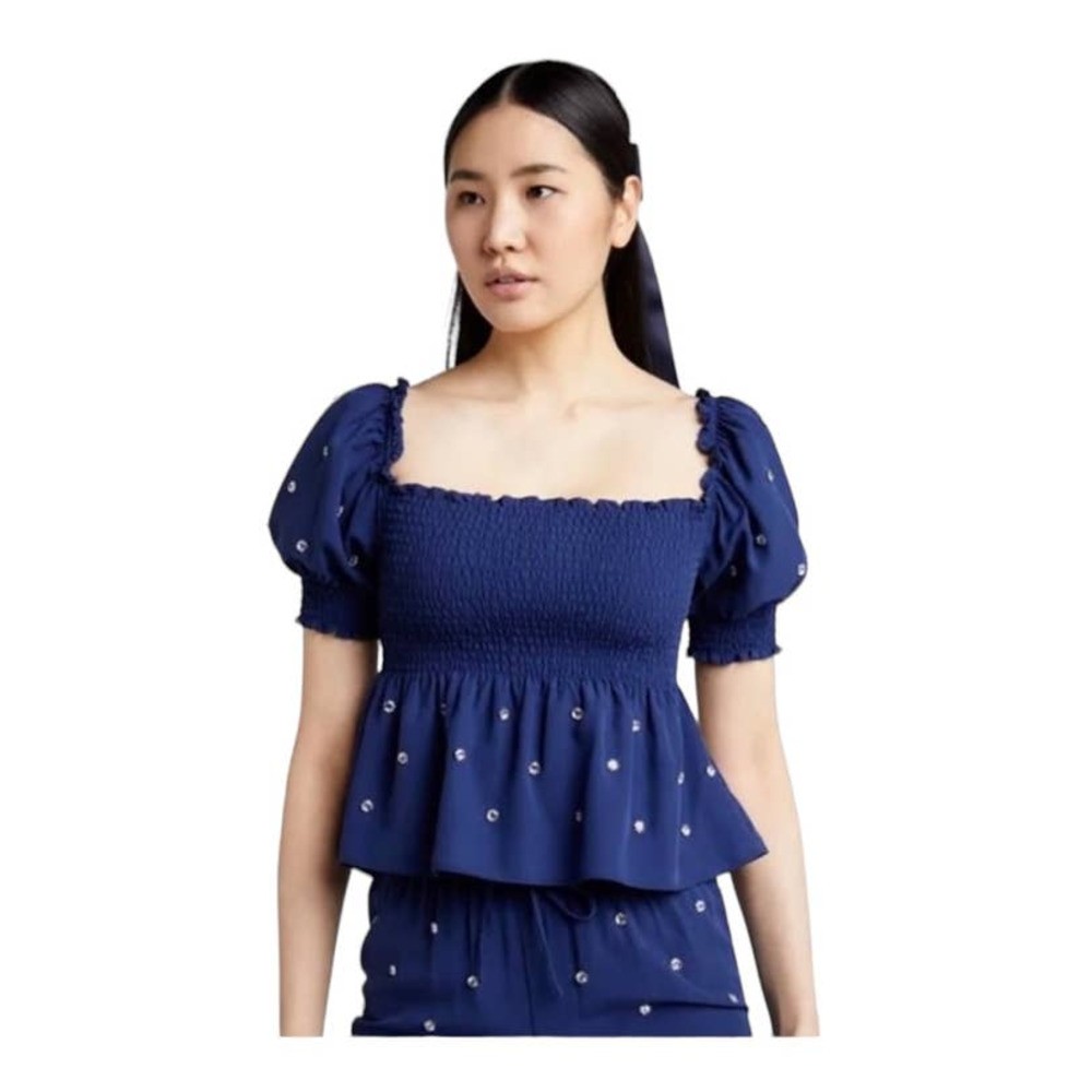 Hill House Blue Jewel Jammie Smocked front top sz S NWOT